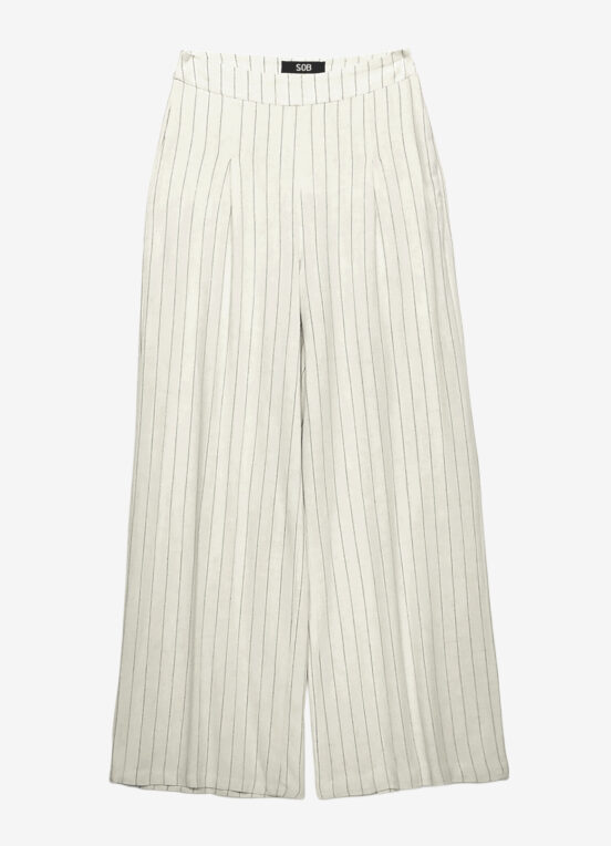Calça Pantalona de Linho Branca Risca de Giz com Bolsos - Image 3