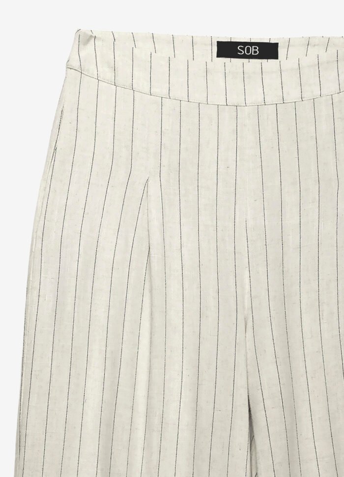 Calça Pantalona de Linho Branca Risca de Giz com Bolsos - Imagem 6