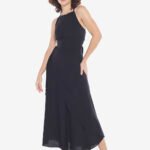 Conjunto Preto Saia Longa e Blusa com Bojo Transpassado