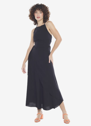 Conjunto Preto Saia Longa e Blusa com Bojo Transpassado