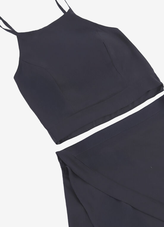 Conjunto Preto Saia Longa e Blusa com Bojo Transpassado - Image 3