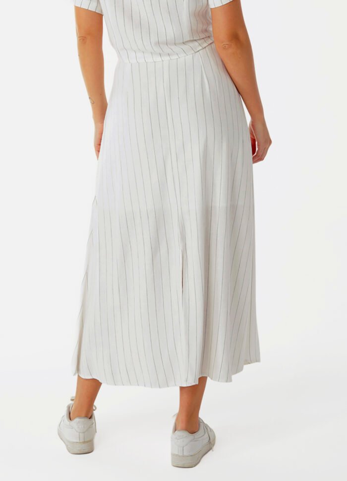 Saia Longa de Linho Branca Risca de Giz com Fenda - Imagem 3