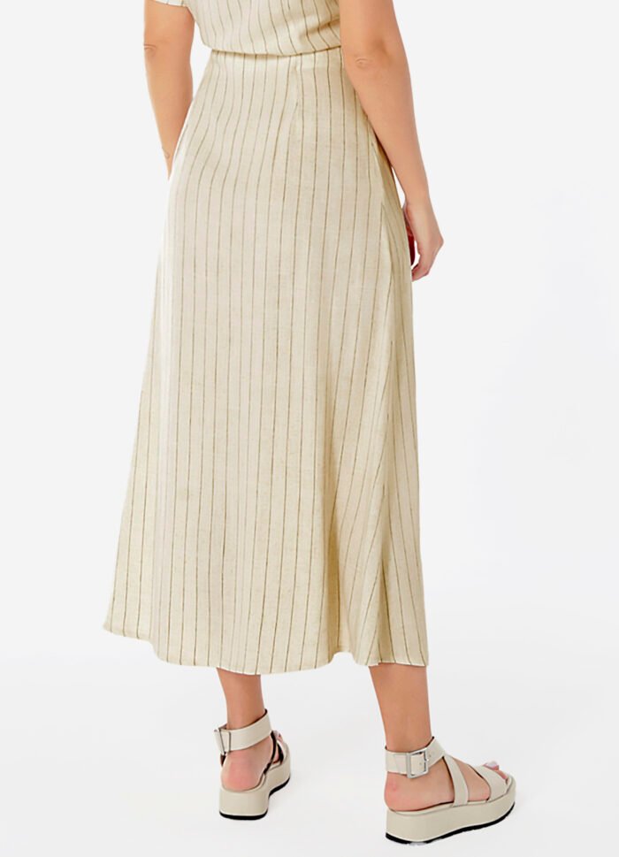 Saia Longa de Linho Bege Risca de Giz com Fenda - Imagem 3