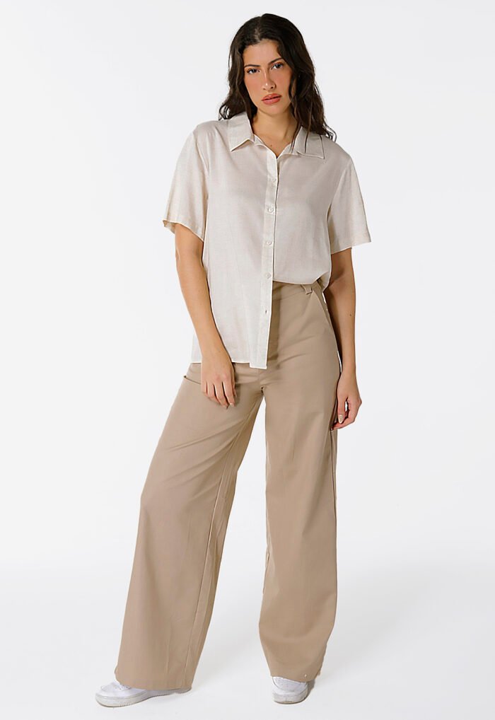 Camisa de Linho com Viscose Manga Curta Areia Sob - Imagem 6
