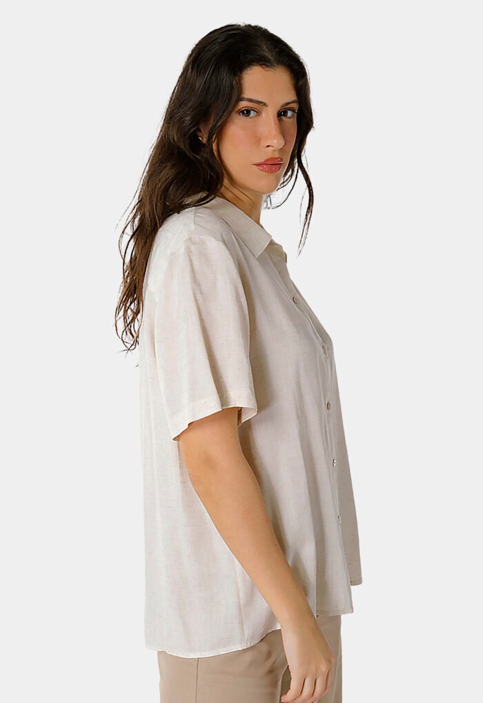 Camisa de Linho com Viscose Manga Curta Areia Sob - Imagem 5