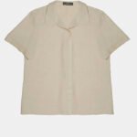 Camisa de Linho com Viscose Manga Curta Areia Sob