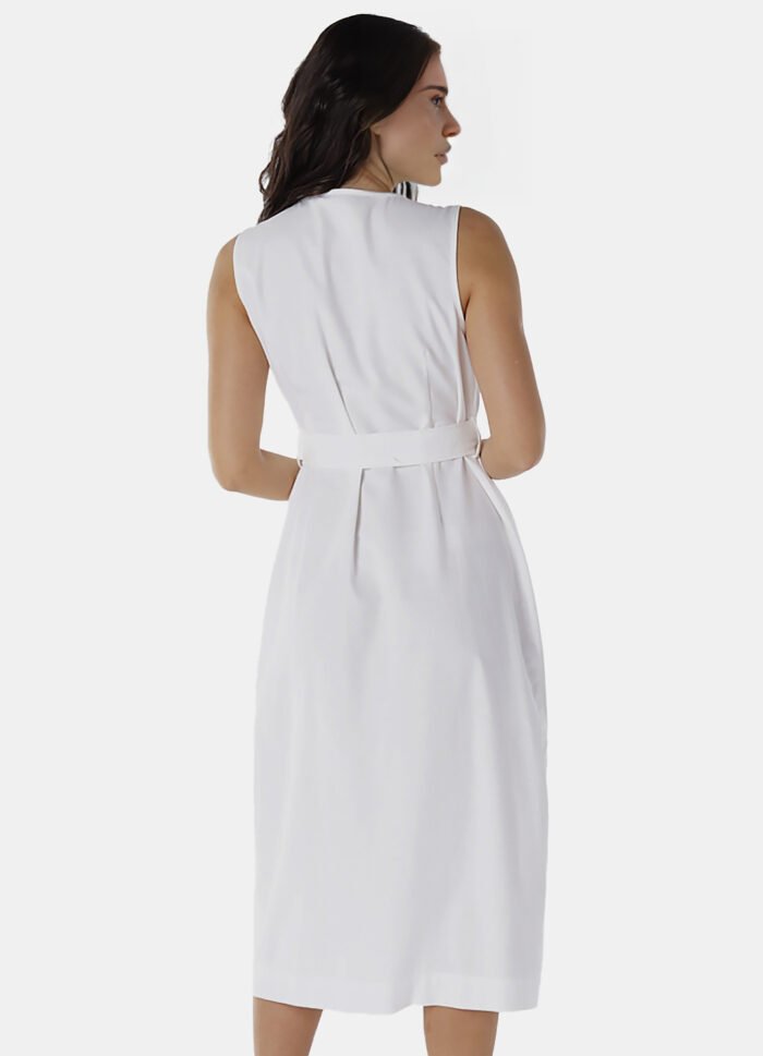 Vestido de Linho Midi Branco Decote V Transpassado - Imagem 3