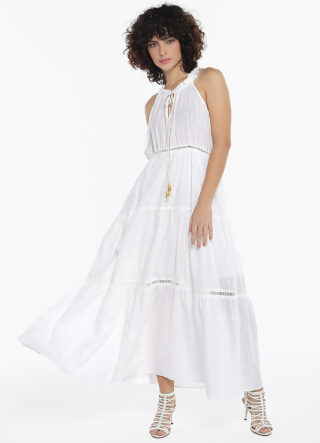 Vestido Longo de Laise Branco 100%  Algodão Saia Rodada