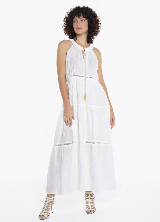 Vestido Longo de Laise Branco 100%  Algodão Saia Rodada - Image 2