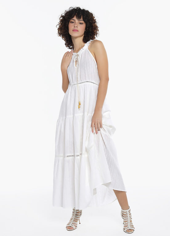 Vestido Longo de Laise Branco 100%  Algodão Saia Rodada - Image 7