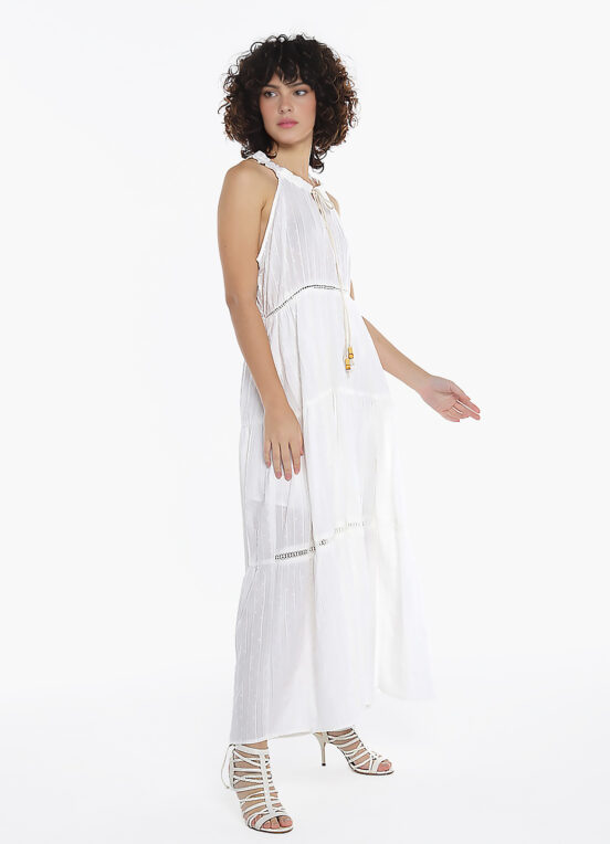 Vestido Longo de Laise Branco 100%  Algodão Saia Rodada - Image 5
