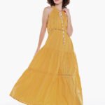 Vestido Longo de Laise Caramelo 100%  Algodão Saia Rodada