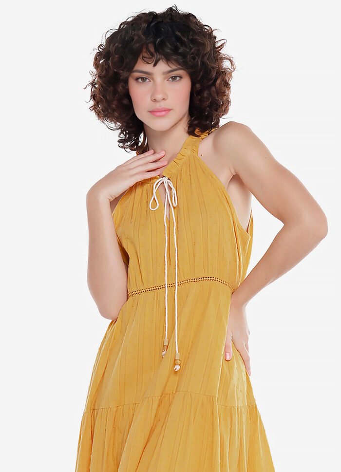 Vestido Longo de Laise Caramelo 100%  Algodão Saia Rodada - Imagem 6
