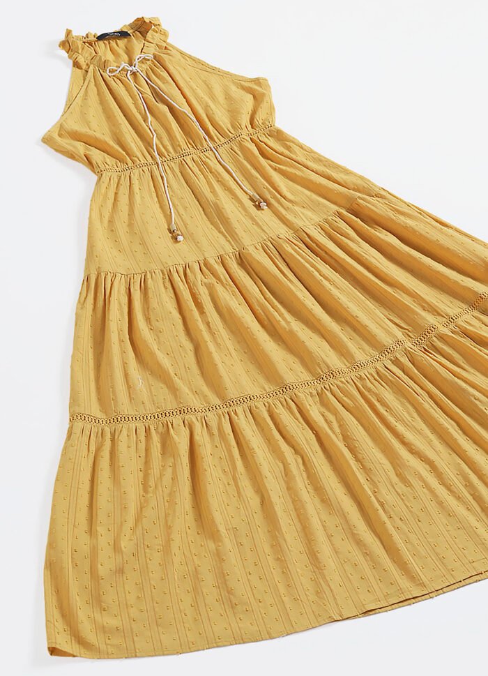 Vestido Longo de Laise Caramelo 100%  Algodão Saia Rodada - Imagem 4