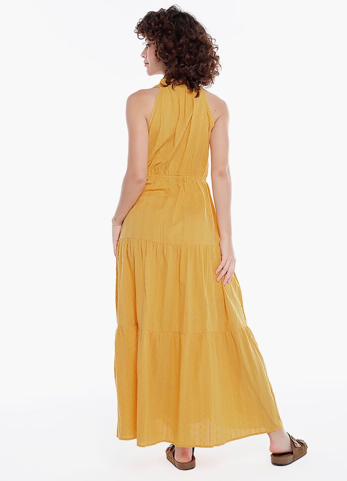 Vestido Longo de Laise Caramelo 100%  Algodão Saia Rodada - Imagem 3