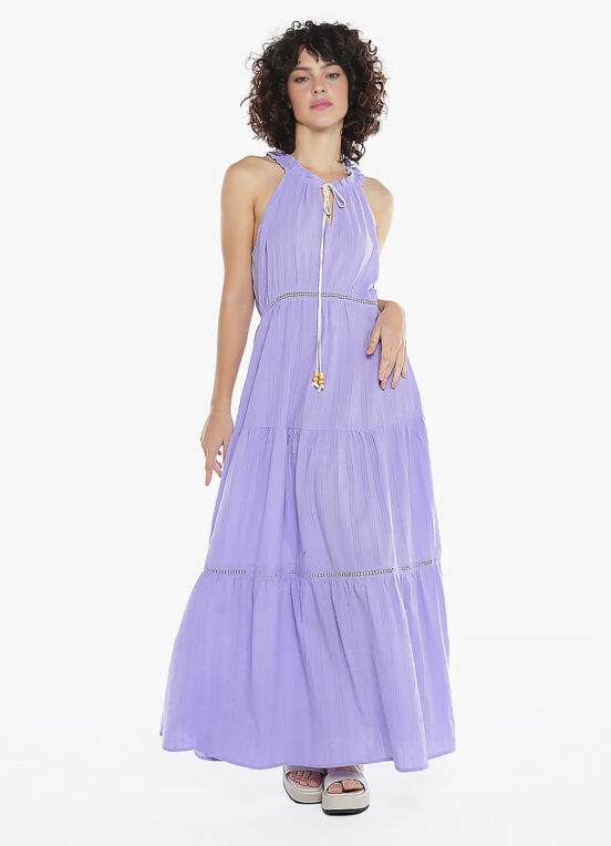 Vestido Longo de Laise Lilás 100%  Algodão Saia Rodada - Image 2