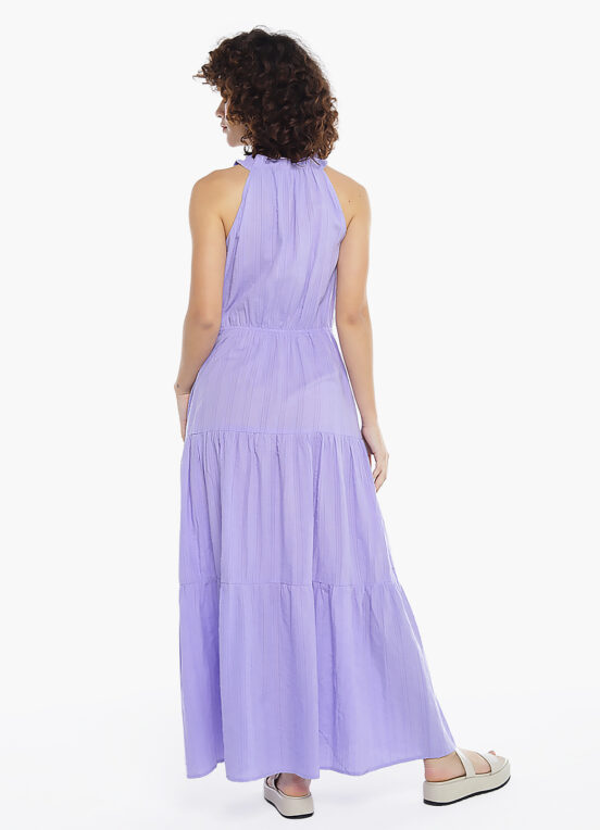 Vestido Longo de Laise Lilás 100%  Algodão Saia Rodada - Image 4