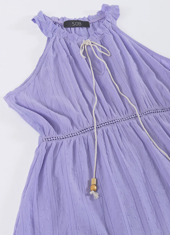 Vestido Longo de Laise Lilás 100%  Algodão Saia Rodada - Image 3