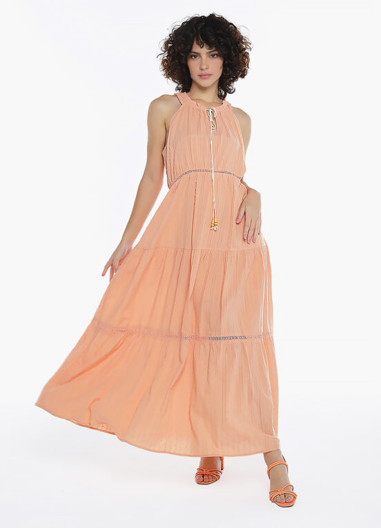 Vestido Longo de Laise Rosa 100%  Algodão Saia Rodada - Image 2