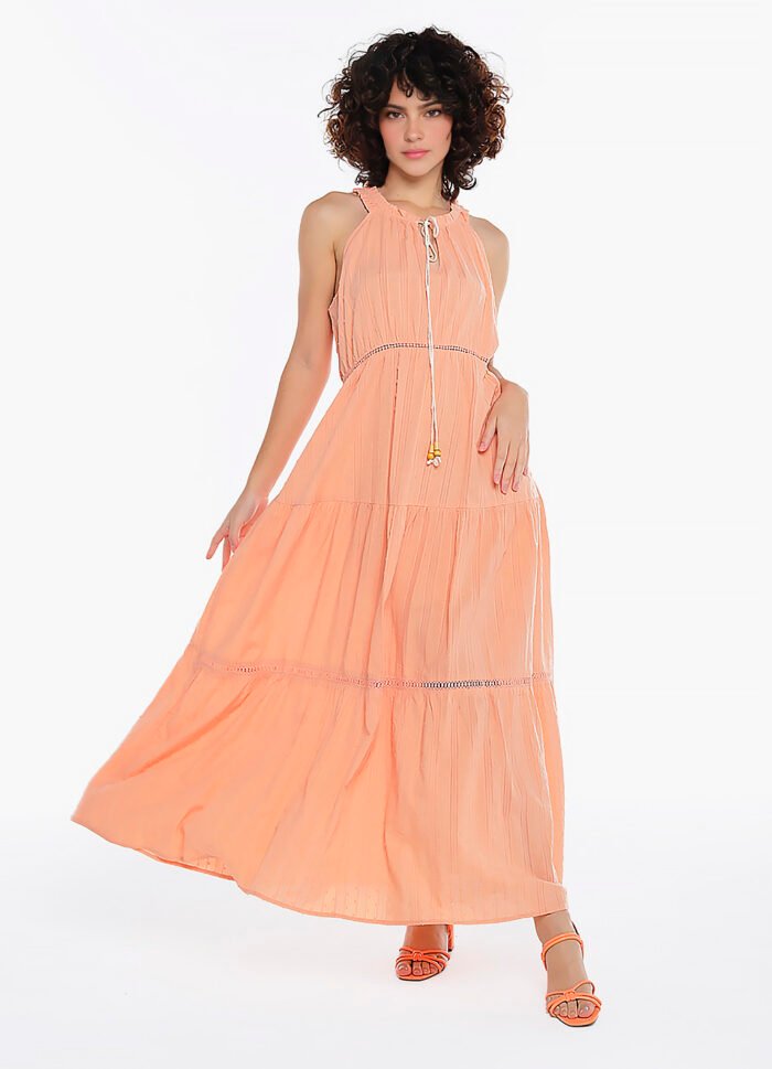 Vestido Longo de Laise Rosa 100%  Algodão Saia Rodada - Imagem 2