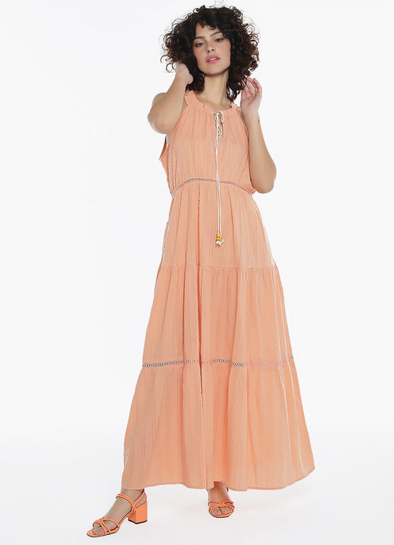 Vestido Longo de Laise Rosa 100%  Algodão Saia Rodada - Image 3