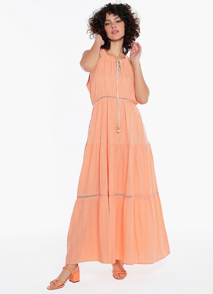 Vestido Longo de Laise Rosa 100%  Algodão Saia Rodada - Imagem 3