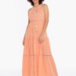 Vestido Longo de Laise Rosa 100%  Algodão Saia Rodada