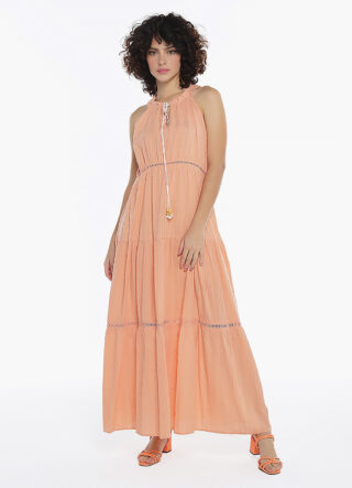 Vestido Longo de Laise Rosa 100%  Algodão Saia Rodada