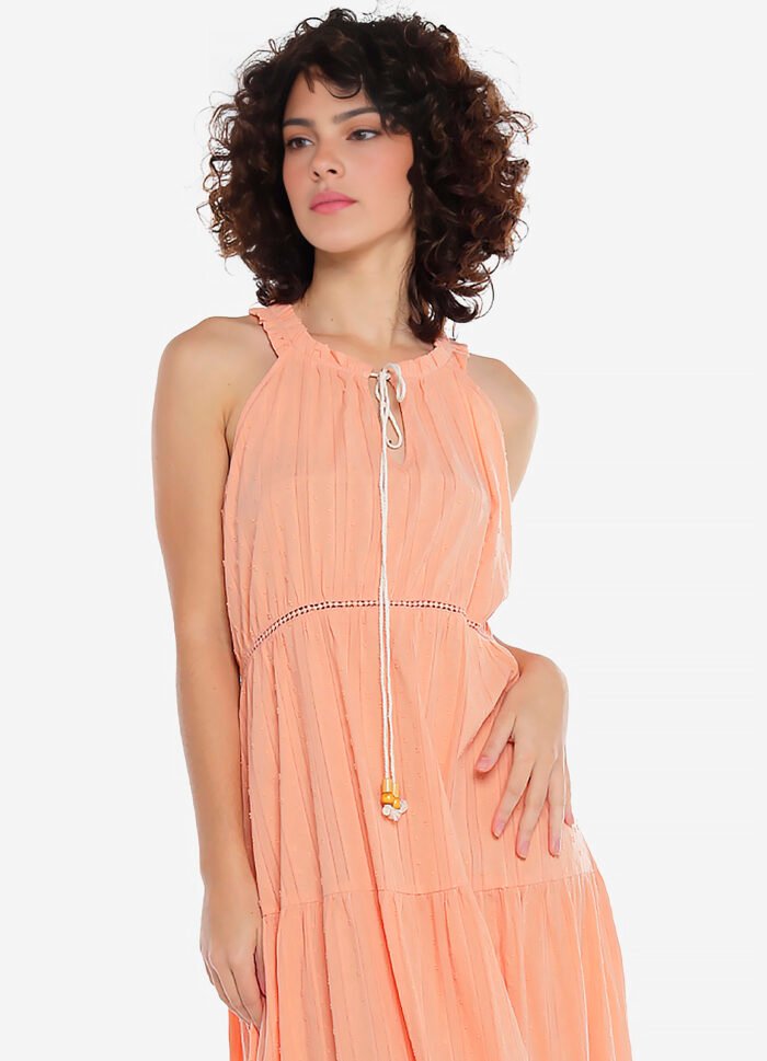 Vestido Longo de Laise Rosa 100%  Algodão Saia Rodada - Imagem 4