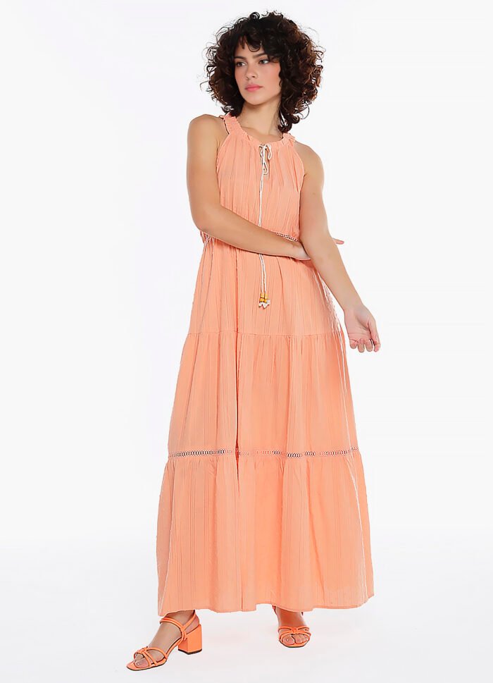 Vestido Longo de Laise Rosa 100%  Algodão Saia Rodada - Imagem 5