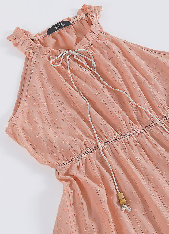 Vestido Longo de Laise Rosa 100%  Algodão Saia Rodada - Image 7
