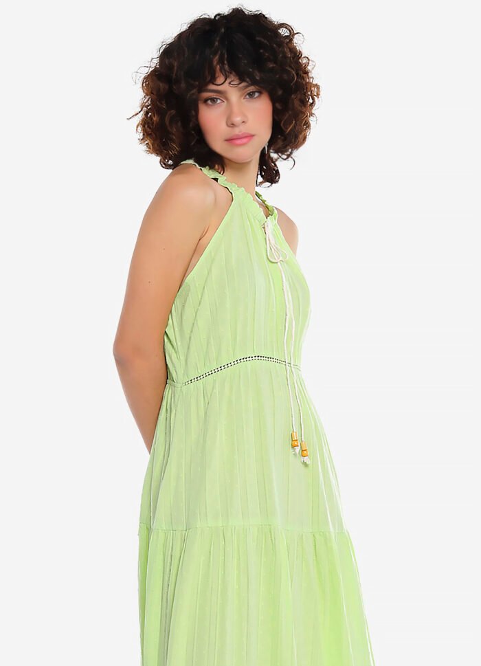 Vestido Longo de Laise Verde Claro 100%  Algodão Saia Rodada - Imagem 2