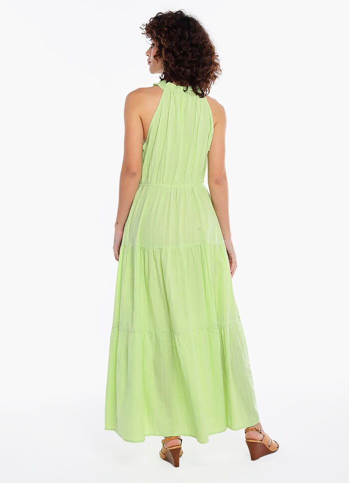 Vestido Longo de Laise Verde Claro 100%  Algodão Saia Rodada - Imagem 4