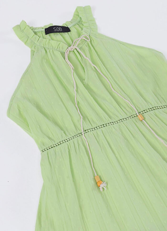 Vestido Longo de Laise Verde Claro 100%  Algodão Saia Rodada - Imagem 3