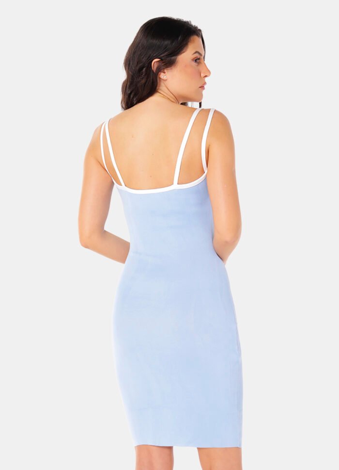 Vestido Midi Canelado Azul Claro em Viscose com Alças Brancas - Imagem 5