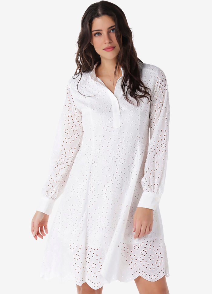 Vestido Branco de Laise Chemise com Mangas Algodão - Imagem 2