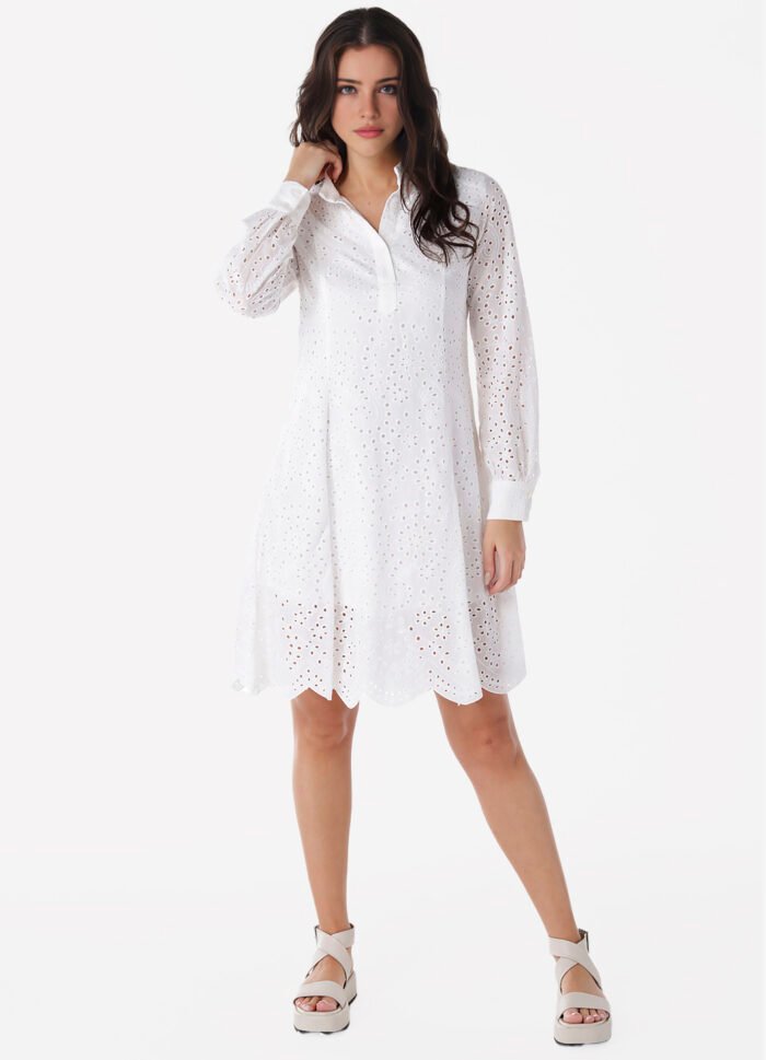 Vestido Branco de Laise Chemise com Mangas Algodão - Imagem 3