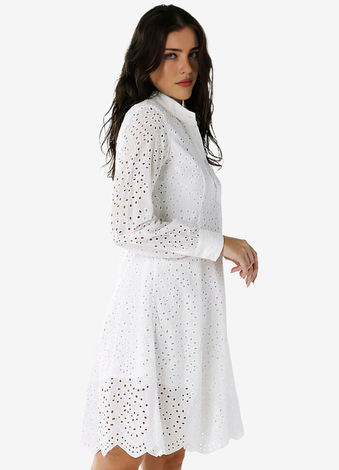 Vestido Branco de Laise Chemise com Mangas Algodão - Imagem 4