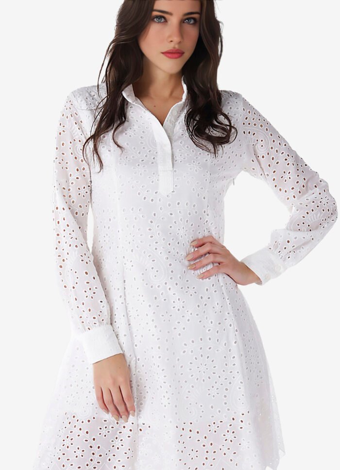 Vestido Branco de Laise Chemise com Mangas Algodão - Imagem 6