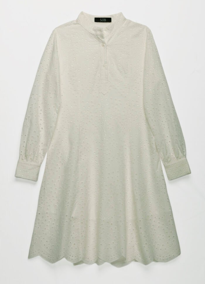 Vestido Branco de Laise Chemise com Mangas Algodão - Imagem 7