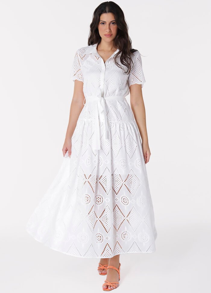 Vestido Branco Longo de Laise com Mangas Algodão - Imagem 2