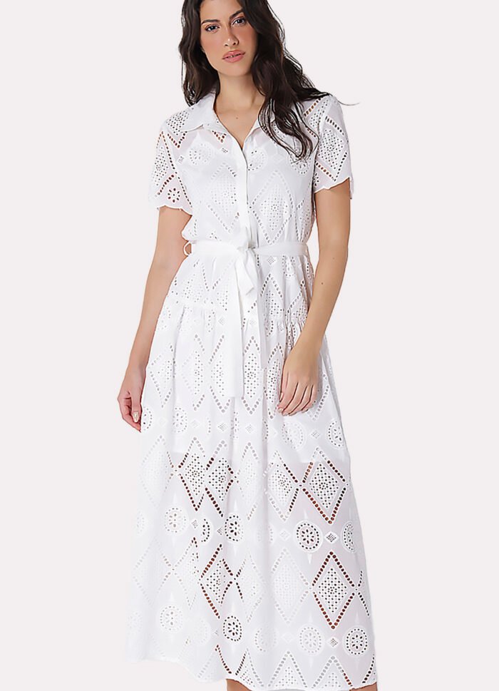 Vestido Branco Longo de Laise com Mangas Algodão - Imagem 3