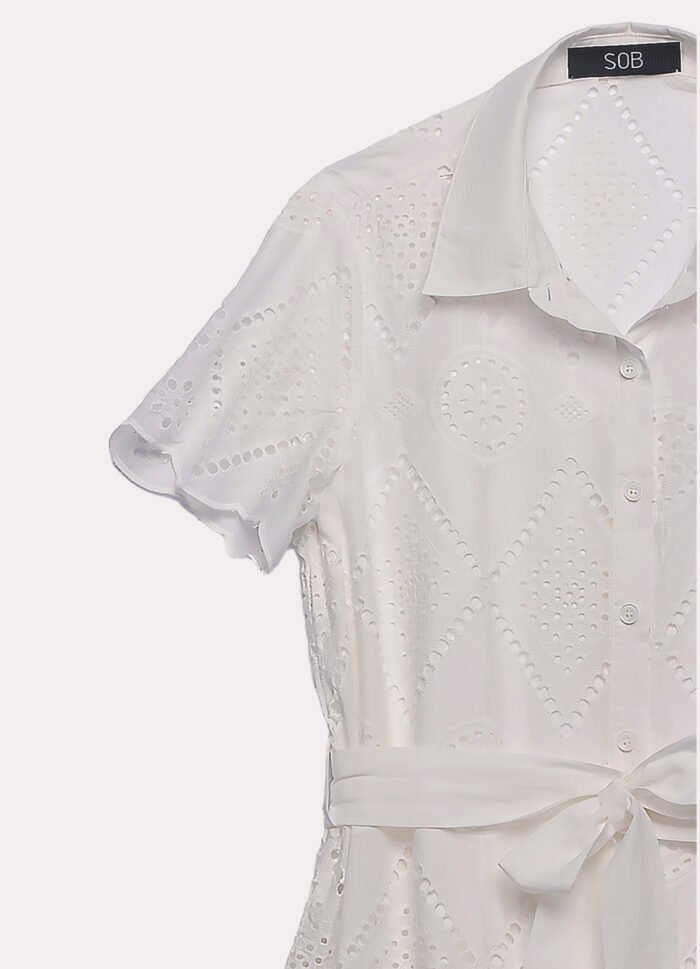 Vestido Branco Longo de Laise com Mangas Algodão - Imagem 6