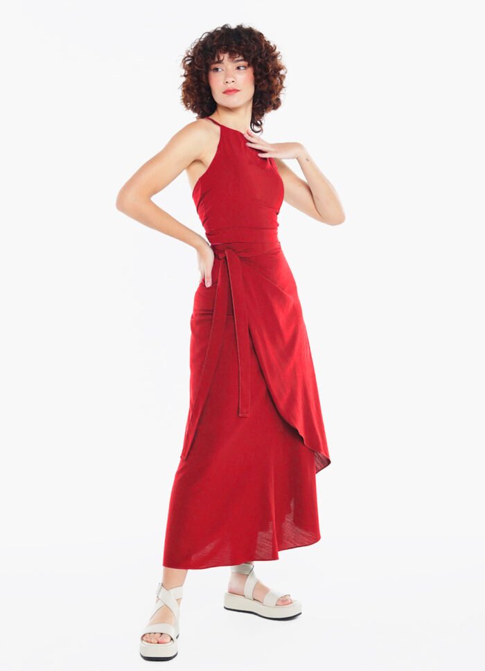 Conjunto Vermelho Saia Longa e Blusa com Bojo Sob - Imagem 4