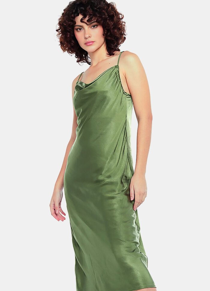 Vestido Midi Cetim Toque de Seda Decote Degagê - Imagem 2