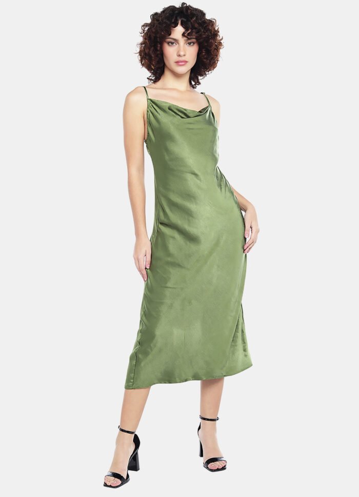 Vestido Midi Cetim Toque de Seda Decote Degagê - Imagem 5
