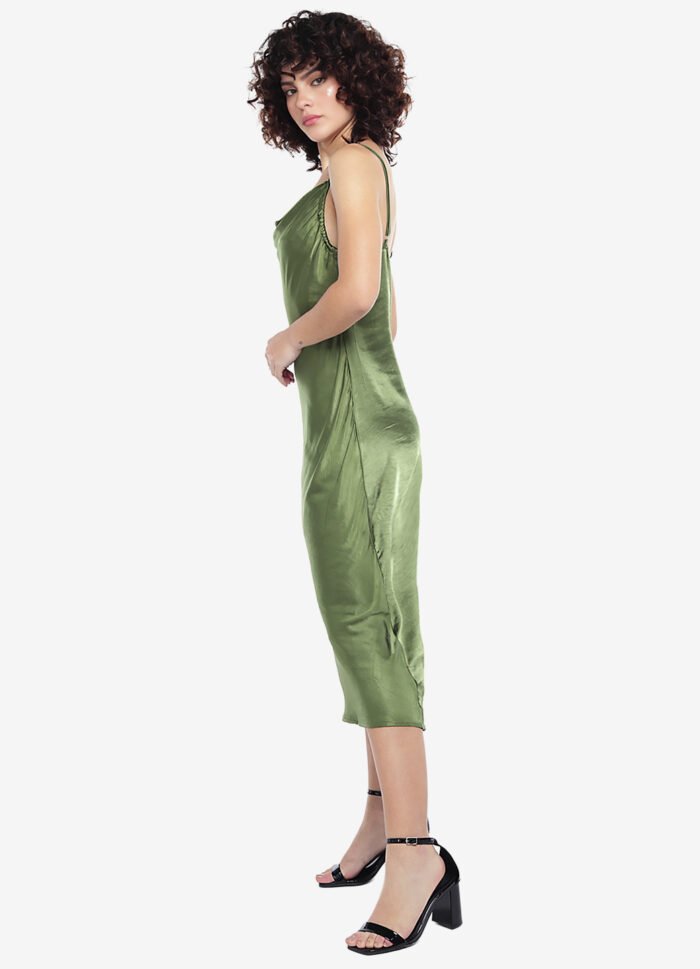 Vestido Midi Cetim Toque de Seda Decote Degagê - Imagem 4