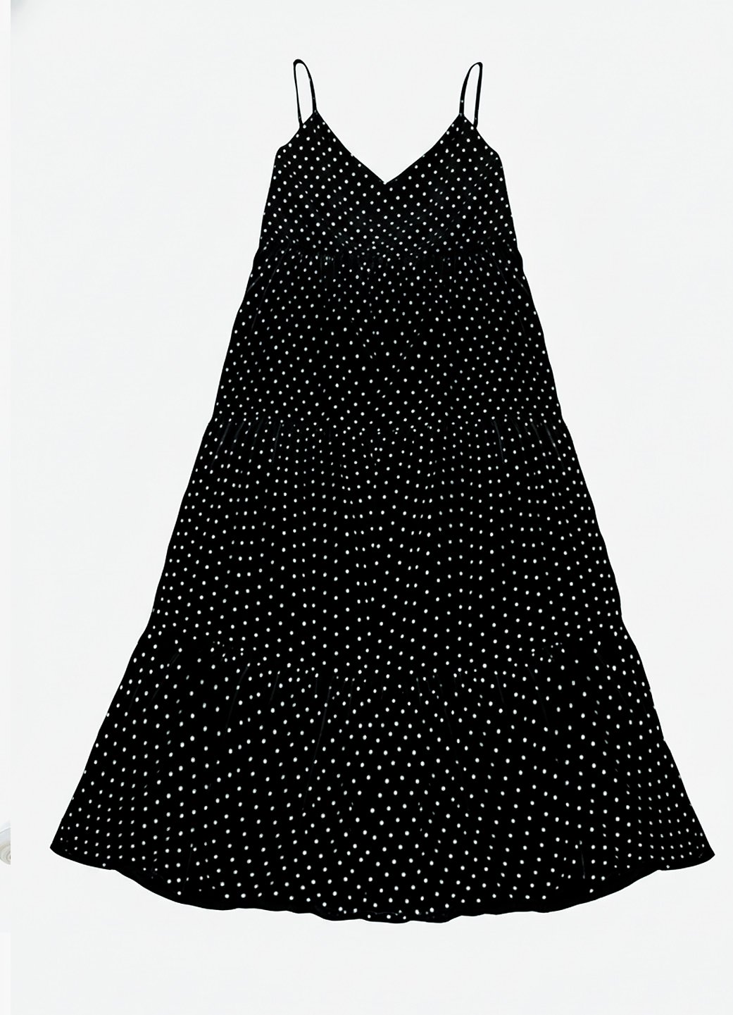 Vestido Longo Preto de Bolinhas Brancas Poá em Viscose - Image 3