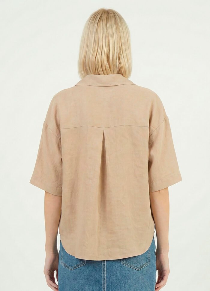 Camisa Feminina Manga Curta Bege Mocca Texturada Sob - Imagem 4