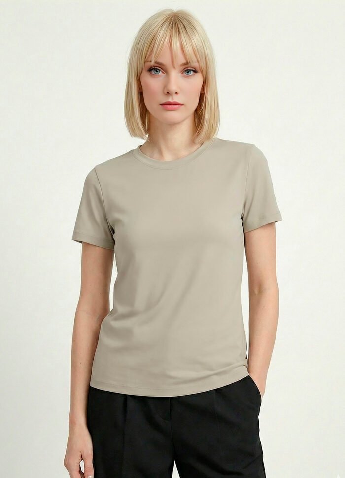 Blusa Bege Algodão Premium Toque Fresco Sob Manga Curta - Imagem 3